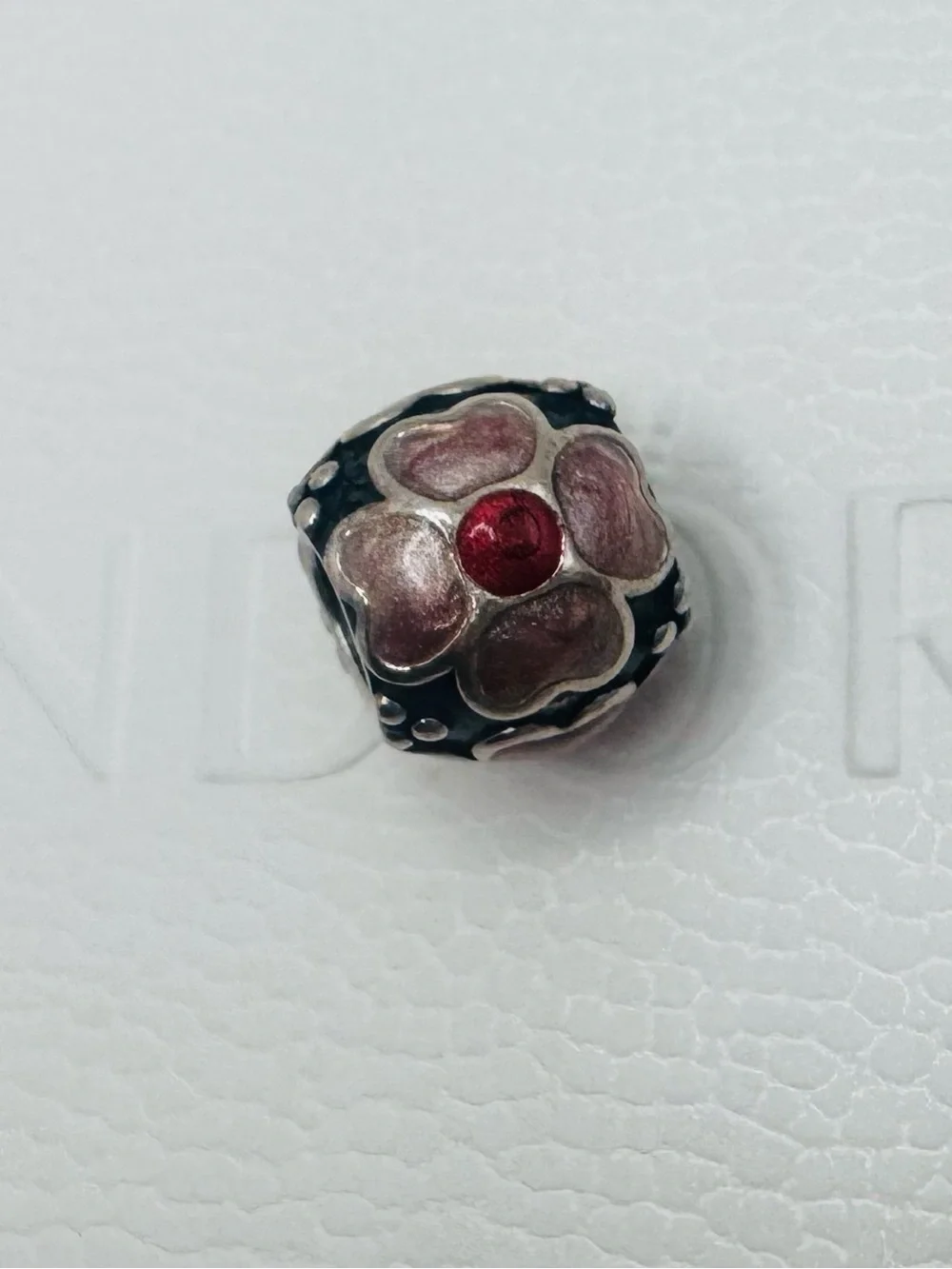 Pandora Pink Flower Charm with Red Center